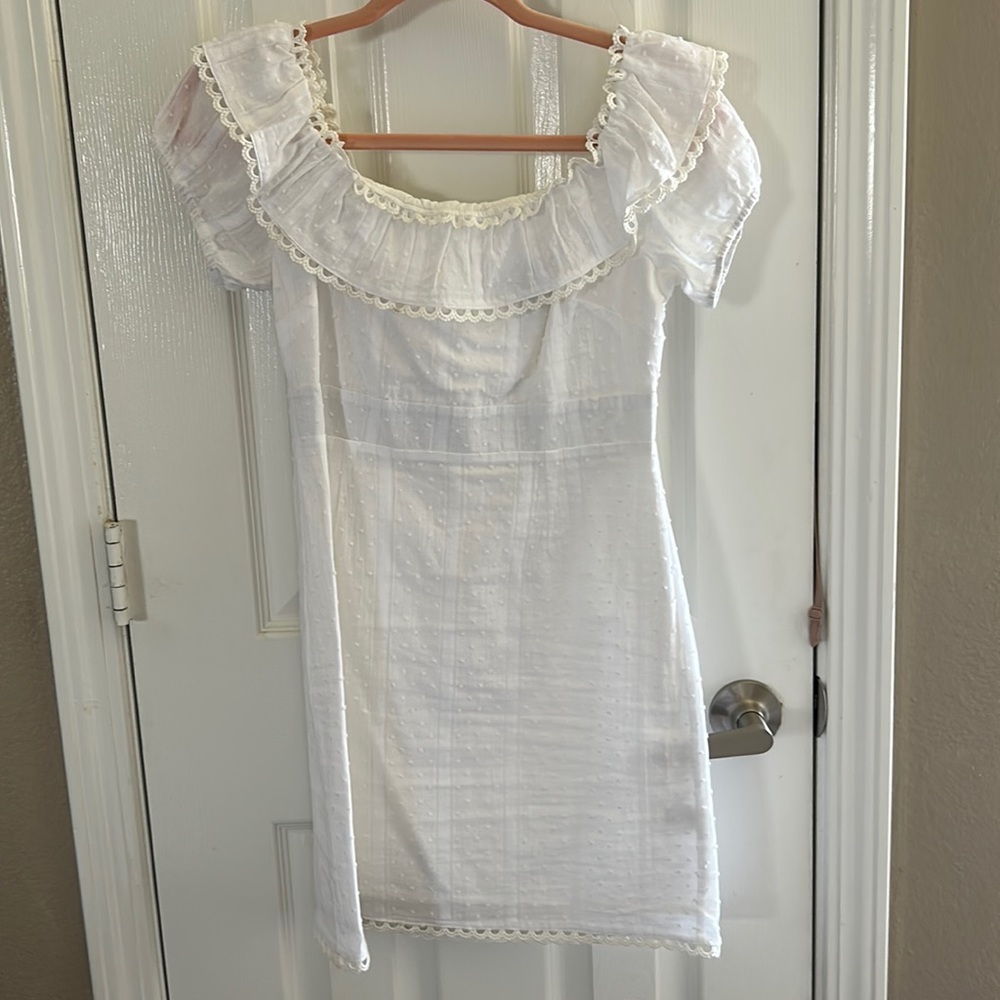 White embroidered dot lace dress